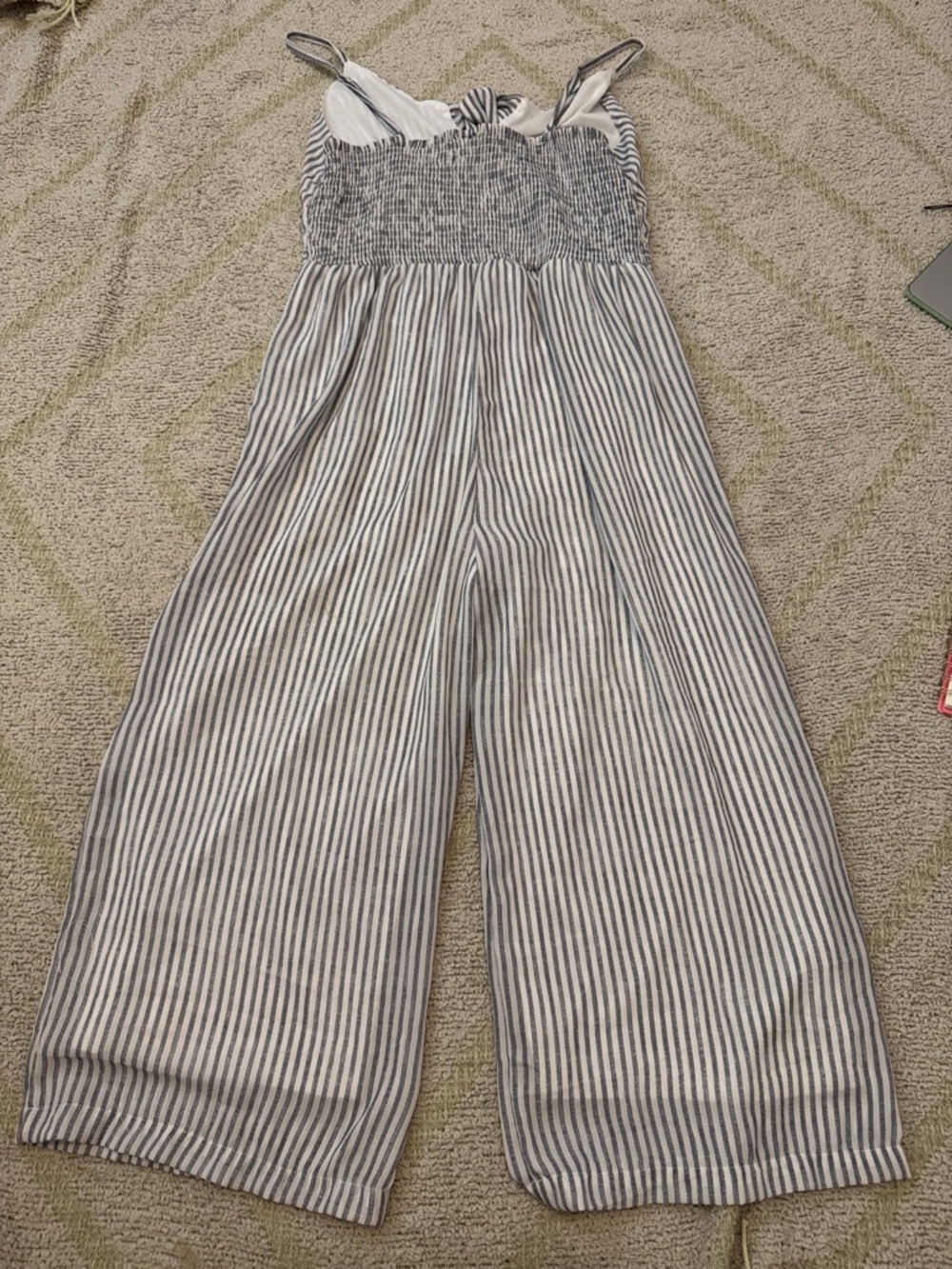 Japna Striped Wide Leg Jumpsuit Tie Front Smocked Back Medium - Picture 3 of 3